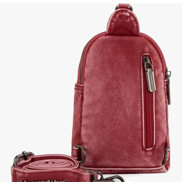 NWT Montana West Stone Washed Crossbody Red-Pink Color - Picture 5 of 6
